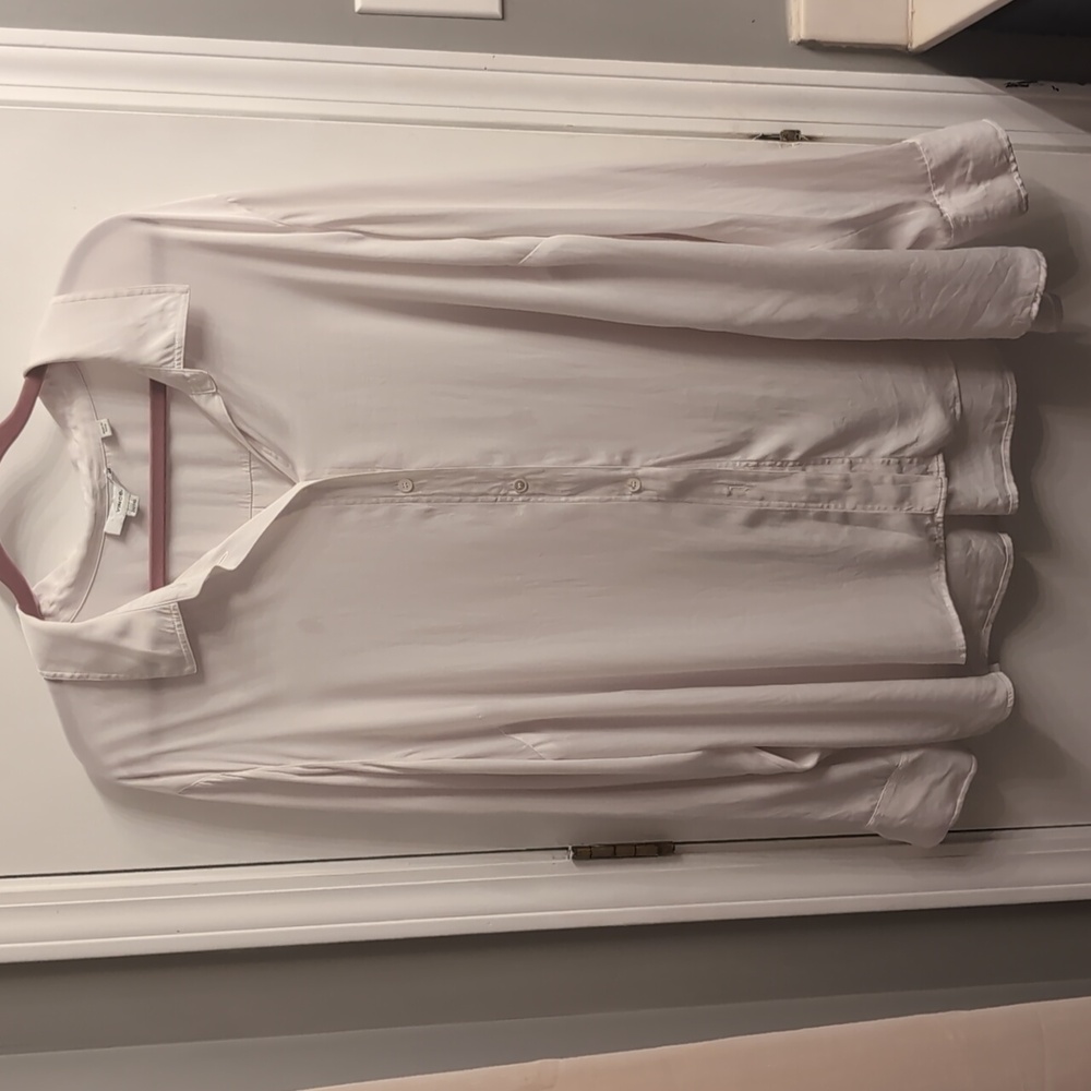 Vince Women's Plus Slim Fitted Silk Stretch Blouse White Long Sleeve 3XL - Picture 3 of 8